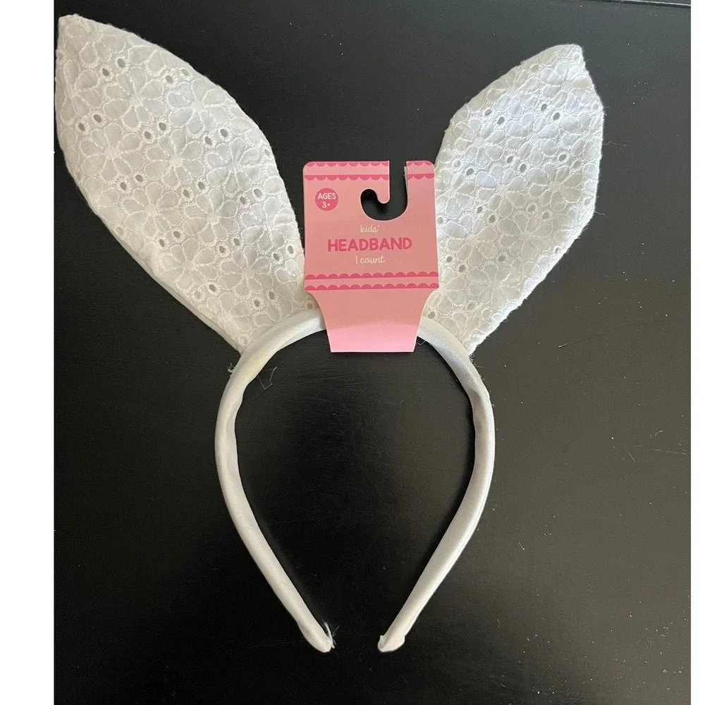 Made For Retail Bunny Ear Headband Kids OS White Brand New Eyelet Lace Easter